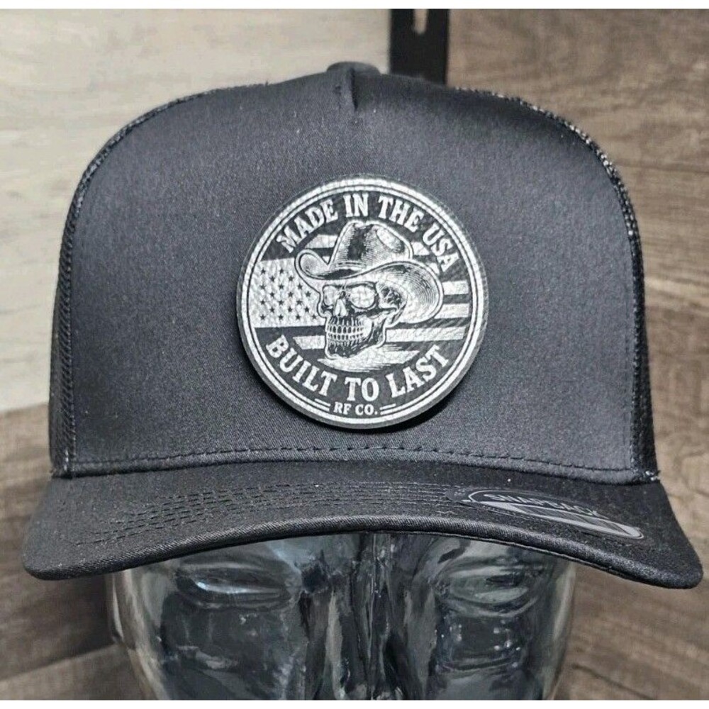 MADE in THE USA Trucker Snapback Hat Black 5 Panel One Size Black & Silver Patch